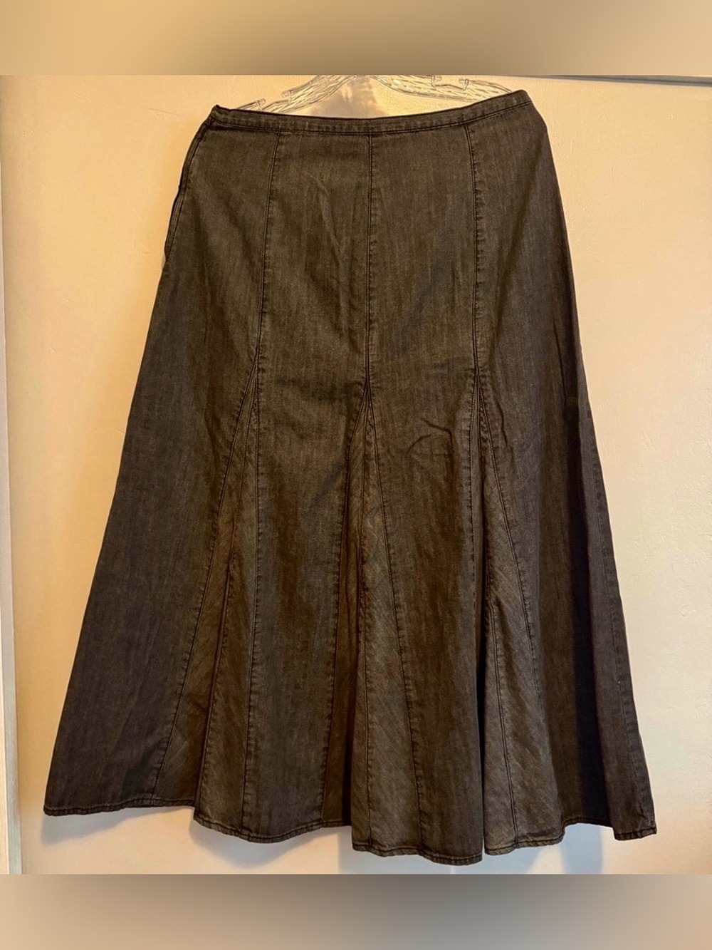 Vintage Dark Grey/lt Black Denim A-Line Paneled Skirt